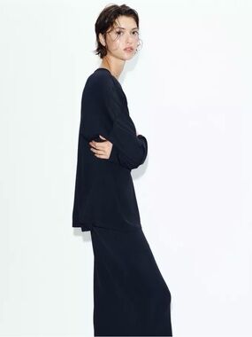 Zara Black Long Sleeve Satin Camisole Top